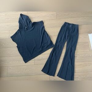 Free people movement lounge set size xs navy blue hooded sweatshirt with flares